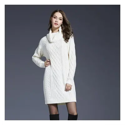 (white, XXXXL) Autumn And Winter New Plus Size Women&apos;s Sweater Dress Long Turtleneck Sweate