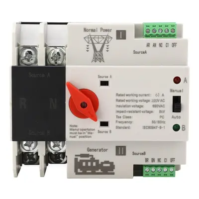 (63A) Automatic Transfer Switch Power 2p Flame Retardant Power Transfer Switch For Generator Ac2