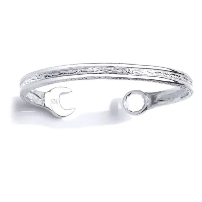 Jewelco London Mens Sterling Silver Carved Spanner Bangle Bracelet 6mm - GVG168