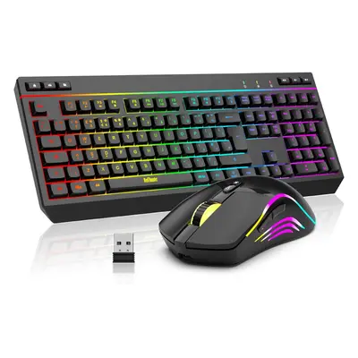 (Black) Wireless Keyboard and Mouse Combo, UK Layout Full Size Keyboard with Multimedia Keys