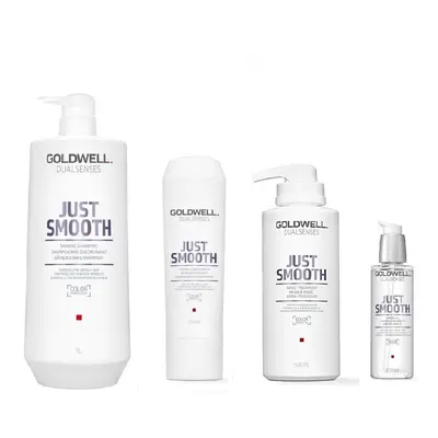 Goldwell Dualsenses Just Smooth Taming Shampoo 1000ml, Conditioner 200ml, 60sec Treatment 500ml,