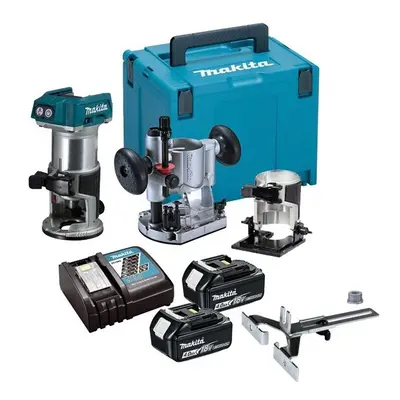 Makita DRT50RMJX2 18v Cordless Brushless Laminate Router Trimmer + Plunge Base +