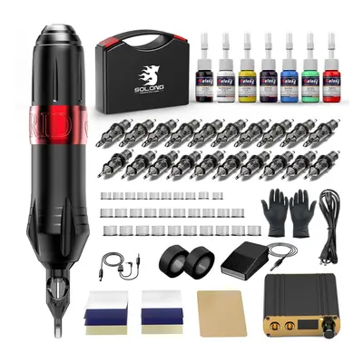 Solong Advanced Tattoo Kit Hybrid Rotary Pen, Premium Needle Cartridges, 7-Color Ink Set, Advanc