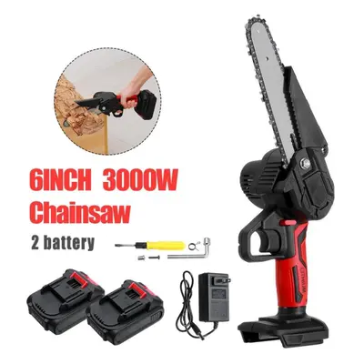 (2*Batteries) 6âmini Electric Chain Saw Pruning Chainsaw Woodworking Pruning Saw Garden Tool W