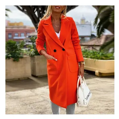 (M, Orange) Autumn Winter Wool Blend Coat