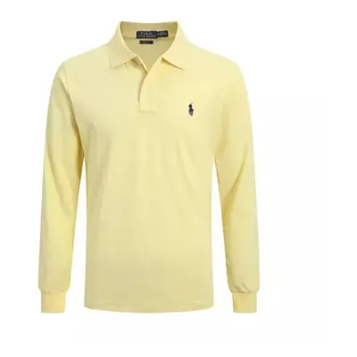 (Light Yellow, M) Men Polo Shirt Casual Long Sleeve Collared T-Shirt Sports T-Shirts Button Tops