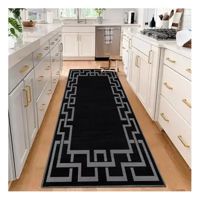 (80 x cm (2ft 8" x 10ft)- Extra Large Hallway Runner Rug) Non-Slip Black Rugs Runner Carpet Door