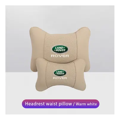 (Beige) Car Neck Pillows Pu Leather Memory Foam Headrest Lumbar Cushion For Land