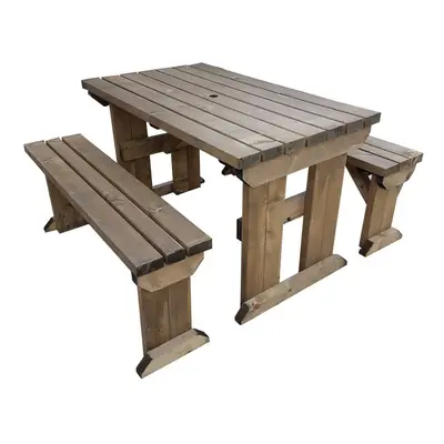 (8ft, Rustic Brown) Picnic Table and Bench Set Wooden Outdoor Garden Furniture, Aspen Heavy Duty