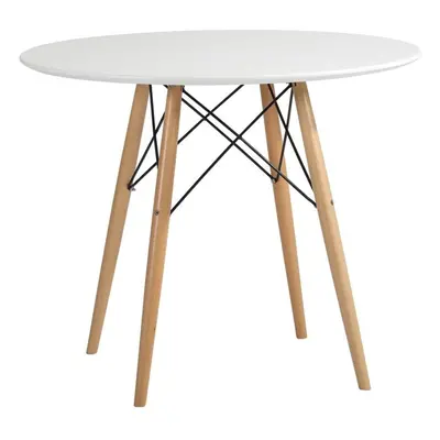 Modern Round Dining Table 80cm White Tabletop with Natural Beech Wood Legs and Black Metal Frame