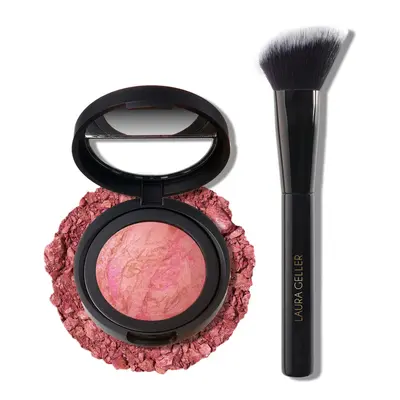 LAURA GELLER NEW YORK Baked Blush-n-Brighten Marbleized Blush + Angled Blush Brush Pink Buttercr