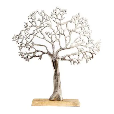 Carousel Home and Gifts Silver Metal Tree Decorative Ornament On Wooden Base - Large