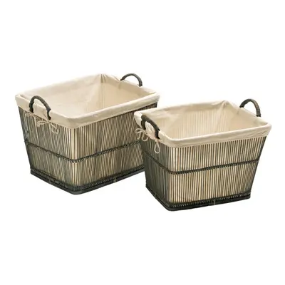 Set Of Storage Baskets Bamboo With Cotton Liner, Grey