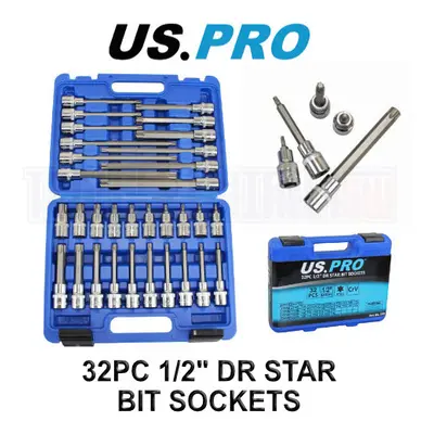 US PRO Tools 32pc 1/2" dr Torx, Star Bit Sockets Sockets Set For Ratchets