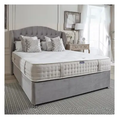 (King 5ft, Grey Plush) Chesterfield Wingback Divan Bed 54" Headboard Footend Drawers with Mattre