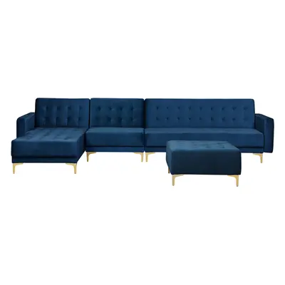 Modular Corner Sofa Bed ABERDEEN Velvet Navy Blue with Ottoman Right Hand