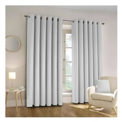 (SILVER, 90"x90") Thermal Blackout Eyelet Ring Top Curtains Pair + Tie Back