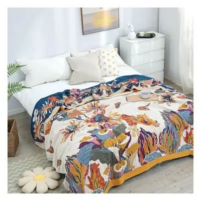 (orange, 200cmx230cm) Pure Cotton Multi-layer Gauze Towel Quilt All Cotton Towel Blanket Single 