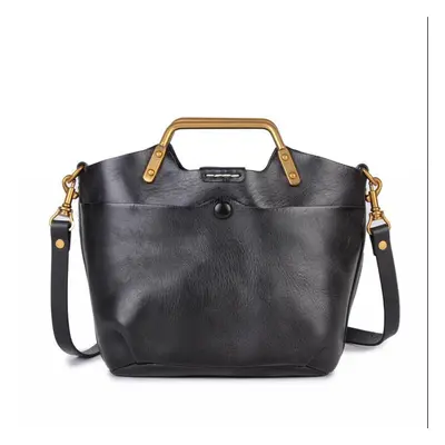 (black) Johnature Versatile Genuine Leather Handbag Vintage Natural Cowhide Women Bag Leisure So