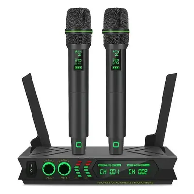 (EU Plug) Wireless Microphone System, Uhf Dual Cordless Dynamic Transmitter Microphones Microfon