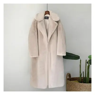 (apricot, S) Elegant Long Winter Faux Fur Coat Women Plush Fur Coats Loose Thick Warm Fur Overco