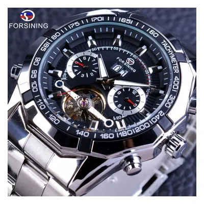 (silver,black, 205mm*24mm*46mm) Forsining Men Mechanical Automatic Tourbillon Sports Wristwatche