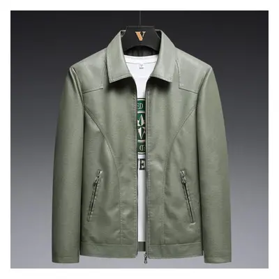 (army green, XXXXXL) Autumn Men&apos;s Lapel Leather Jacket Korean Men&apos;s Pu Washed Leather 