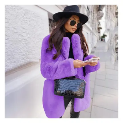 (purple, 4XL) Women&apos;s Coat Winter Thickened Warm Faux Fur Coat Medium-length Lapel Women&ap