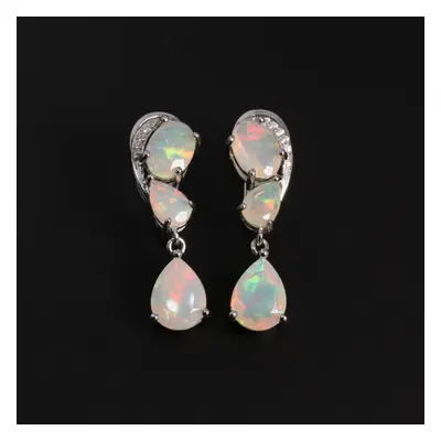 (white, M) Luxury Drop Earrings Natural Opal Gemstones With Sterling Silver Elegantly Designed W