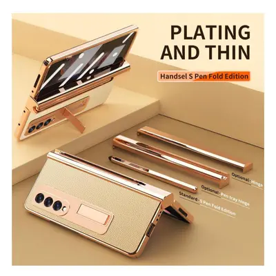 (gold, For Samsung Fold 5) Plating Leather Case For Samsung Galaxy Z Fold 4 2 360 Full Protectio