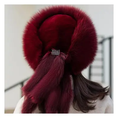 (wine, 52cm-60cm) Winter Women&apos;s Bomber Hat Real Fox Fur Hats Warm Fashion 100% Real Fur To