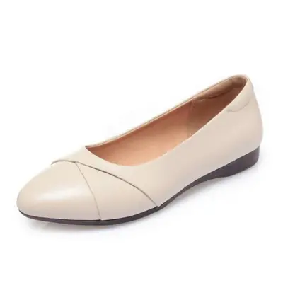 (ivory, 40) Women Loafer Casual Spring Genuine Leather Casual Mother Shoes Comfortable Non-slip 