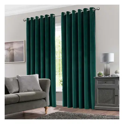 (Green, 90" x 90" (228cm x 228cm)) Thick Heavy Velvet Curtain PAIR Eyelet Ring Top Fully Lined R