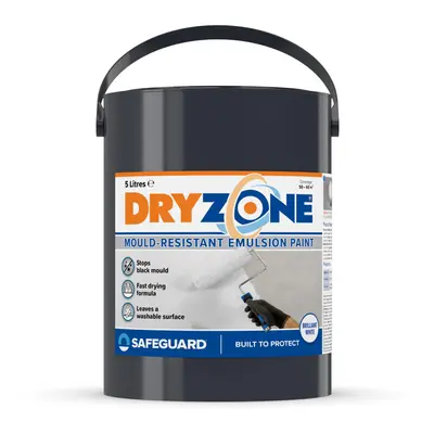 (5L, White) Dryzone Anti Mould Paint - Years Protection Against Mould Growth for Walls and Ceili