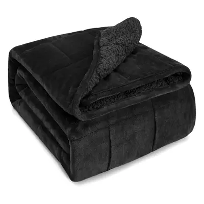 (150 x cm-7kg, Black) Thick Fleece Double Sided Blanket, Large Size, Deep Sleep Weighted Blanket