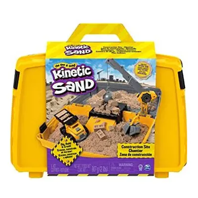 Kinetic Sand Construction Site Folding Sandbox Playset with Vehicle and 907g, Kids Aged and Up, 