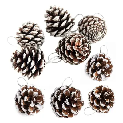 Pine Cones Pieces Christmas PineCones Hanging Ornament for Christmas Tree Party Decoration (Snow