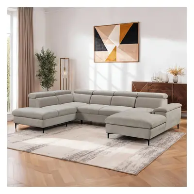 (Beige) LEON FABRIC PULL OUT CORNER SOFA BED