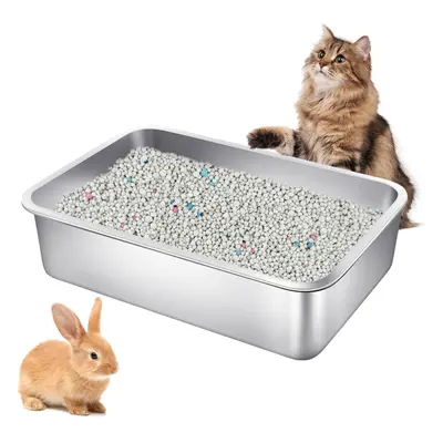 Stainless Steel Cat Litter Box Large Metal Litter Box Sturdy and Durable Kitty Cat Litter Pan,Ea