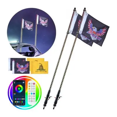 Vevor NBKJPPTDZ4YCX5NN7V9 ft. RGB Antenna LED Whip Light with Flag Remote App ATV UTV RZR - Piec