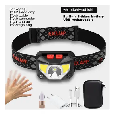 (Package H) 6000Lms LED Headlamp Rechargeable Body Motion Sensor Headlight Camping Flashlight He