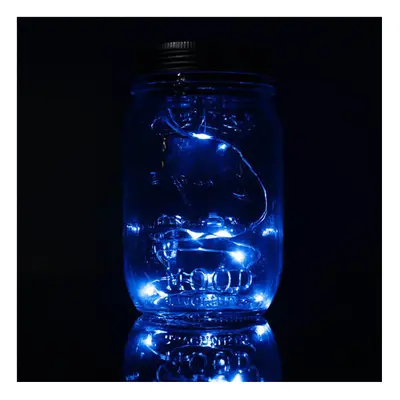 (Blue) Christmas light Solar Power Hanging Glass Jar Lamp LED Beads Garden Courtyard Landscape D