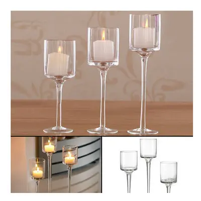 Set of Tall Glass Large Candle Holders Centrepiece Wedding Candles