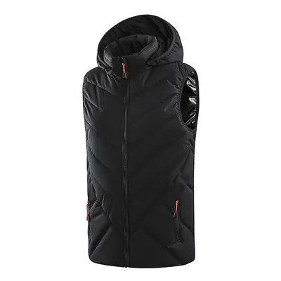 (Black, M) Women Electric Hooded Heated Vest Winter Usb Charging Waistcoat Thermal Gilet Warm Ja