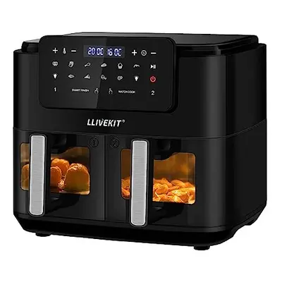 LLIVEKITDigital Dual Zone Oil Free Air Fryer 9L Large for Family with Drawers, Cookbook, Presets