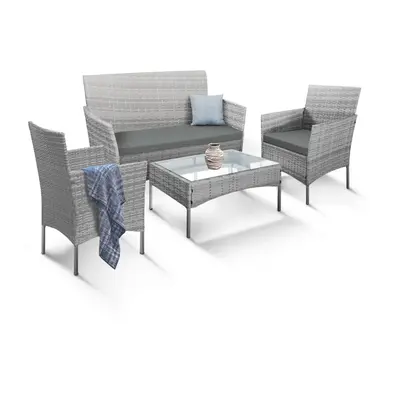 KEPLIN 4-Piece Rattan Garden Furniture Set Outdoor Lounger Sofa, Stackable Chairs & Bistro Table