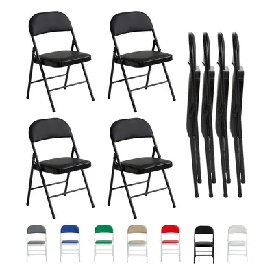 (PACK OF 4, BLACK) 1/2/4/6 Faux Leather padded Foldable Chairs