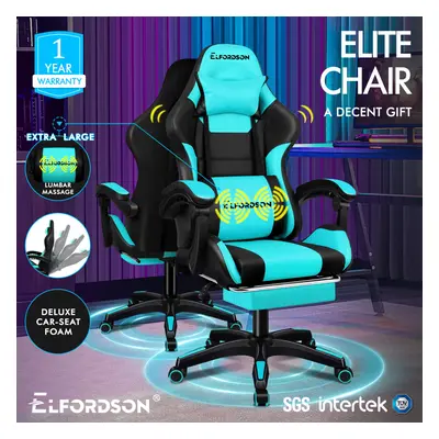 ELFORDSON Gaming Office Chair Massage Large Pillow Racing Cyan