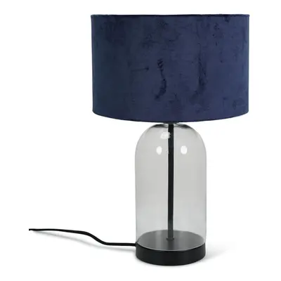 Glass and Black Metal Table Lamp Navy Blue Velvet Shade Light + LED