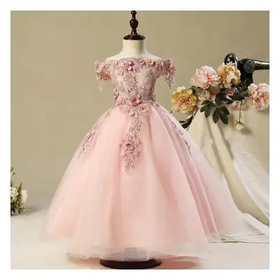 (pink, years) New Arrival Pink Flower Girl Communion Dress Lace Beads Dresses Cute Girl Elegant 